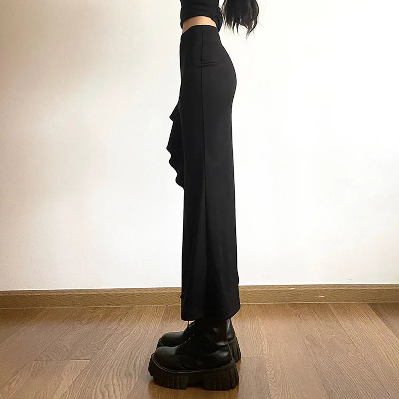 Women Spring Autumn Lace-up Slit Skirt Female Sexy Slim Wrap Hips Asymmetrical Skirts New Style Fashion Ankle-Length Midskirts
