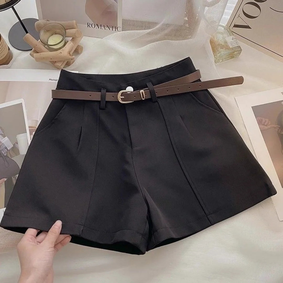 Plus Size Casual Women A-Line Shorts Chic Office Lady Commute Vintage Solid High Waist Short Pants Streetwear Summer Trousers