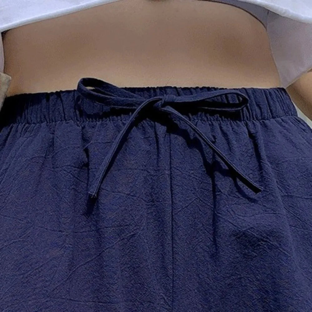 Breathable High Waist Cotton Linen Shorts Wide Leg Loose Women Shorts a-Line Workout Shorts Summer
