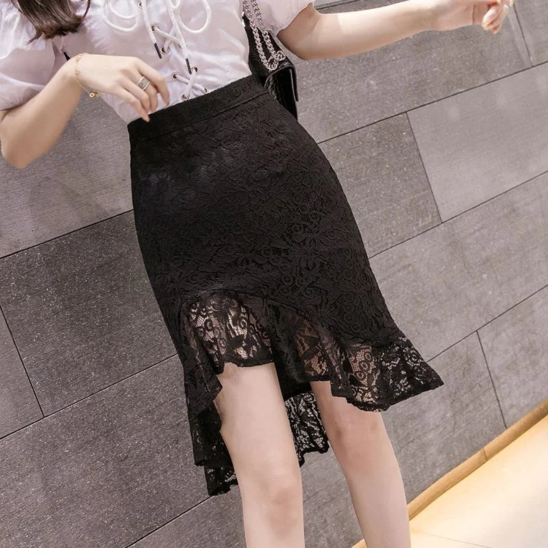 Midi Womens Skirt Tight Clothing Wrap To Knees Length Black Lac...