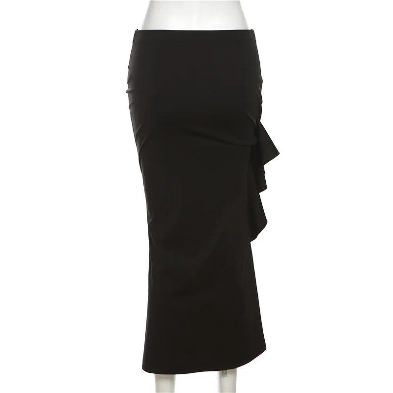 Women Spring Autumn Lace-up Slit Skirt Female Sexy Slim Wrap Hips Asymmetrical Skirts New Style Fashion Ankle-Length Midskirts