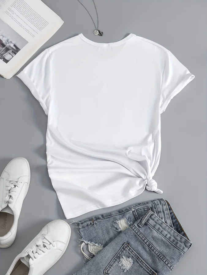 Women's Fashion T-Shirt Casual Limited Edition Graphic Tee Fashionable Letter Urban Style Print Women'S Round Neck T-Shirt