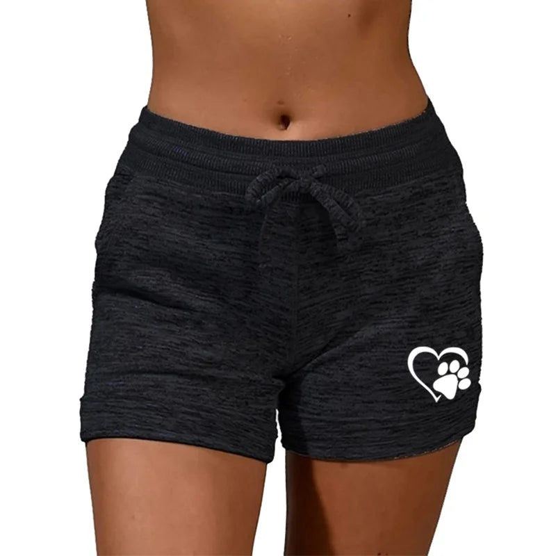 Summer Heart Printed Womens Shorts Yoga Shorts Casual Sports High Waist Drawstring Stretch Fitness Women's Outdoor Beach Shorts