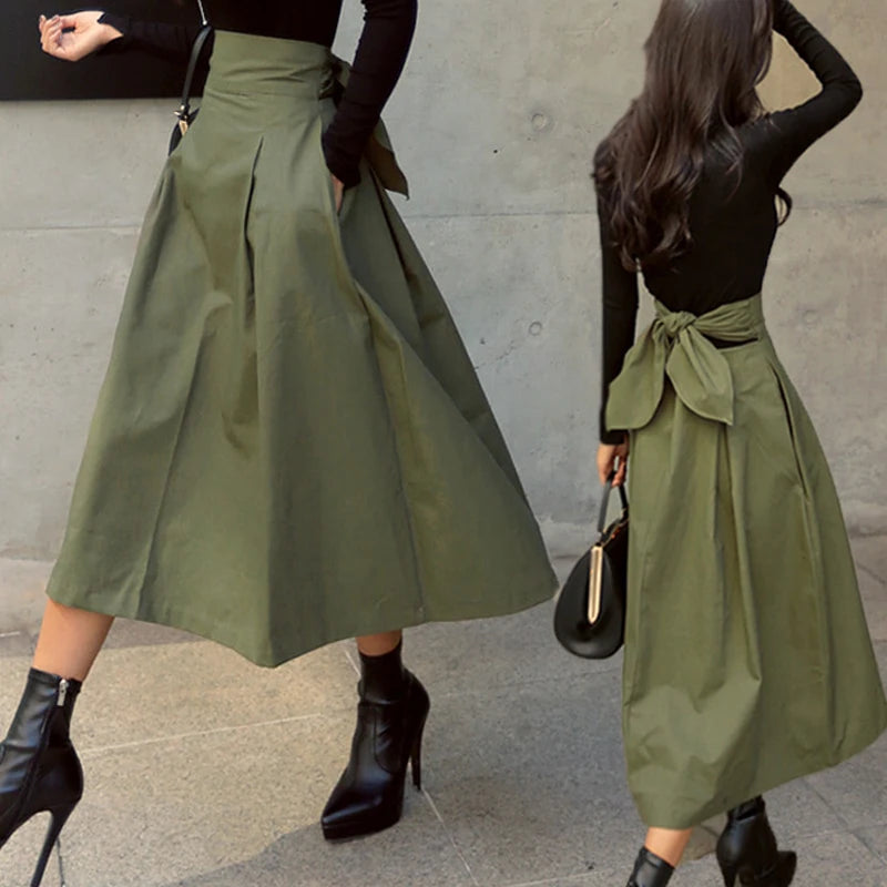 Skirts Womens Korean Fashion Solid Color Big Swing Ladies Skirt...