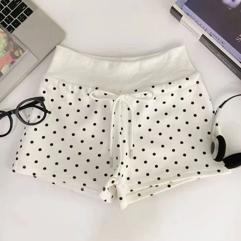 Wardrobe Staple Polka Dot Women Shorts Drawstring Waist Slim Fit Polka Dot Shorts Soft Lightweight Sport Shorts Women Girls