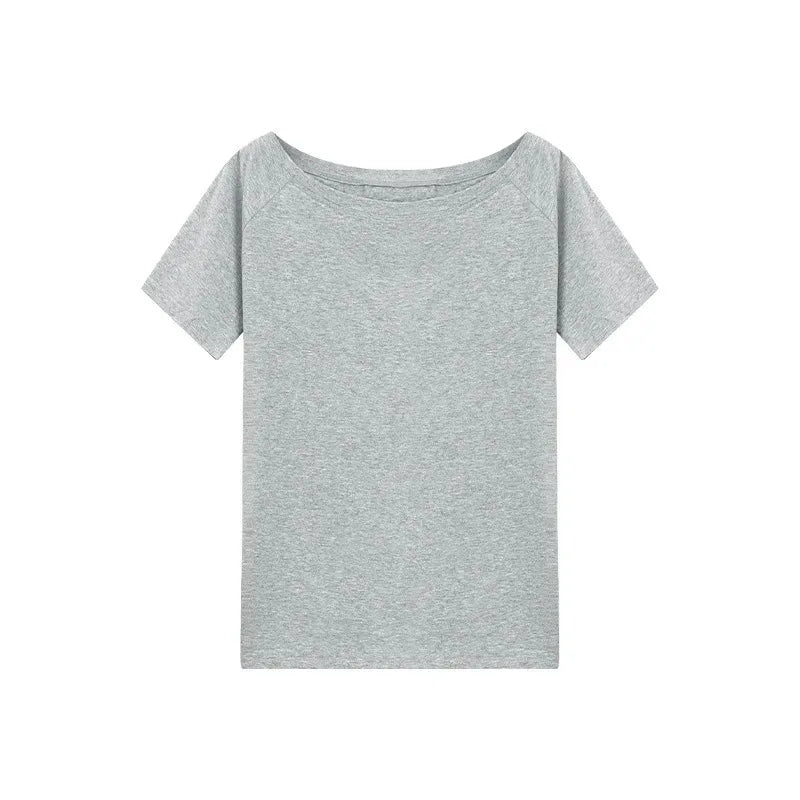 T-shirts Women Niche Design Off Shoulder Solid Short Sleeve Summer Chic Loose Casual Daily Simple Sexy Korean Trendy Street Tops