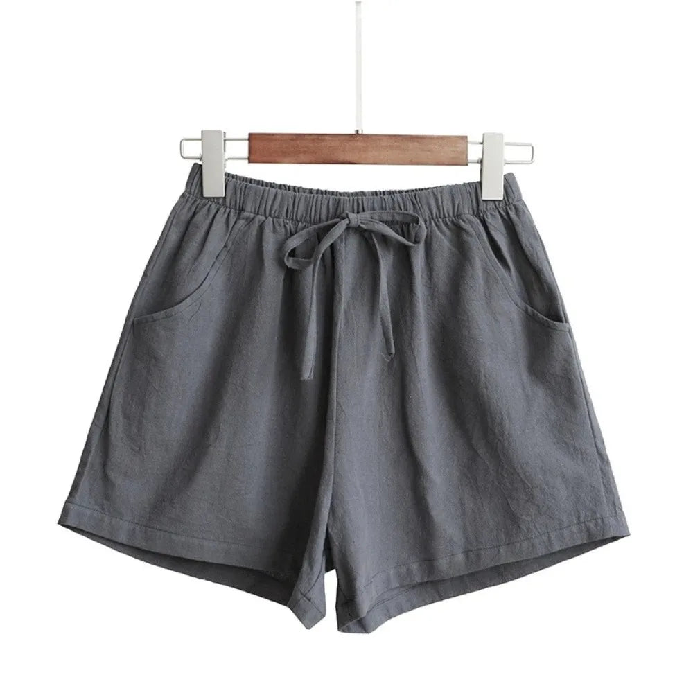 Breathable High Waist Cotton Linen Shorts Wide Leg Loose Women Shorts a-Line Workout Shorts Summer