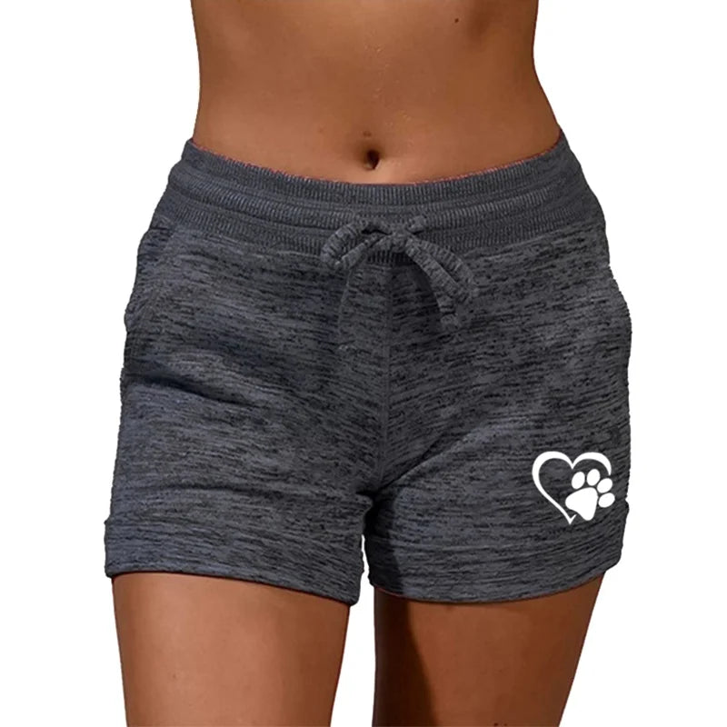 Summer Heart Printed Womens Shorts Yoga Shorts Casual Sports High Waist Drawstring Stretch Fitness Women's Outdoor Beach Shorts