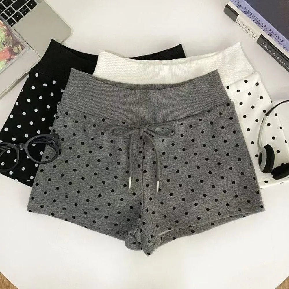 Wardrobe Staple Polka Dot Women Shorts Drawstring Waist Slim Fit Polka Dot Shorts Soft Lightweight Sport Shorts Women Girls