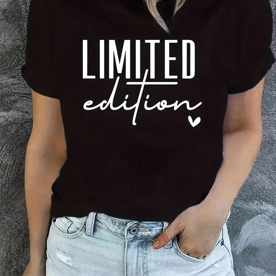 Women's Fashion T-Shirt Casual Limited Edition Graphic Tee Fashionable Letter Urban Style Print Women'S Round Neck T-Shirt