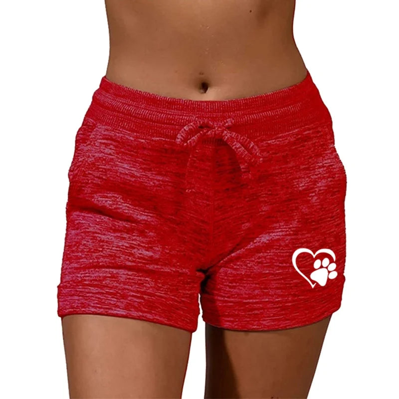 Summer Heart Printed Womens Shorts Yoga Shorts Casual Sports High Waist Drawstring Stretch Fitness Women's Outdoor Beach Shorts
