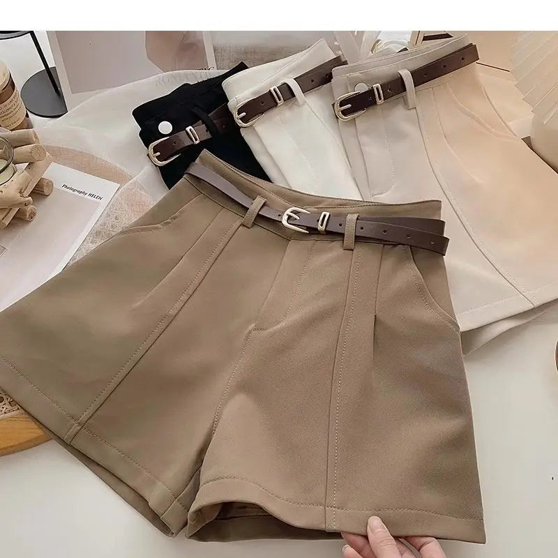 Plus Size Casual Women A-Line Shorts Chic Office Lady Commute Vintage Solid High Waist Short Pants Streetwear Summer Trousers