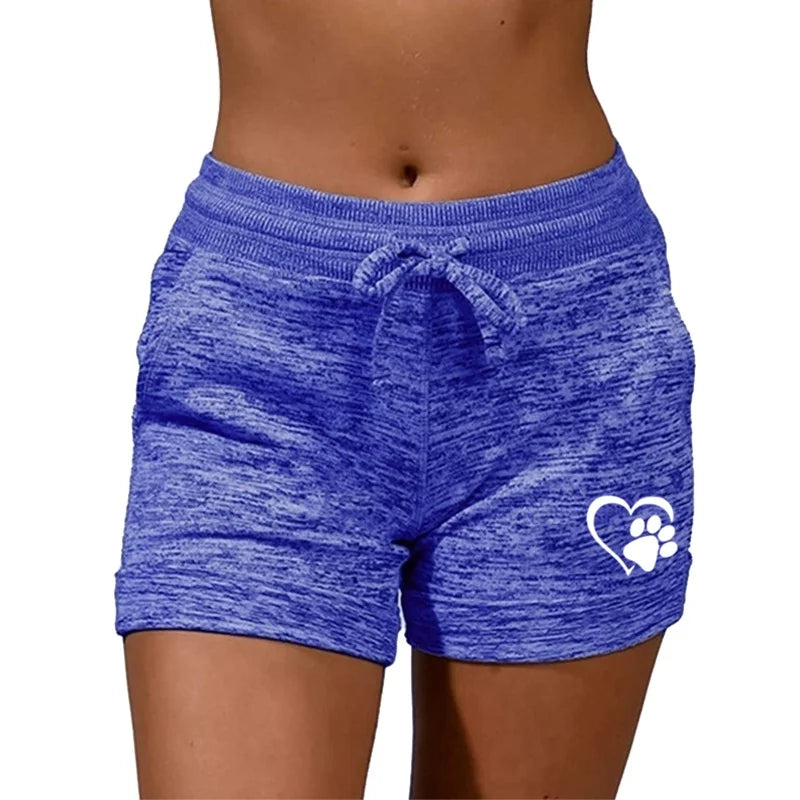 Summer Heart Printed Womens Shorts Yoga Shorts Casual Sports High Waist Drawstring Stretch Fitness Women's Outdoor Beach Shorts