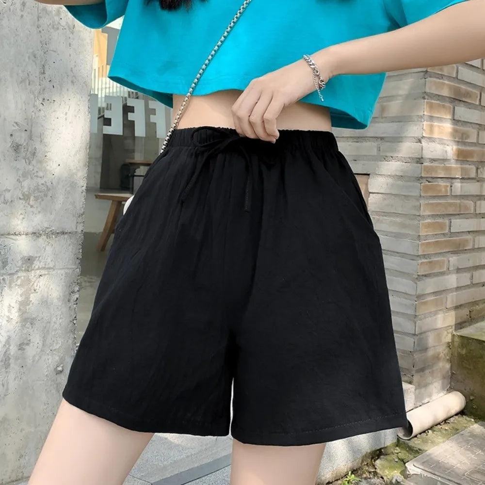 Breathable High Waist Cotton Linen Shorts Wide Leg Loose Women Shorts a-Line Workout Shorts Summer