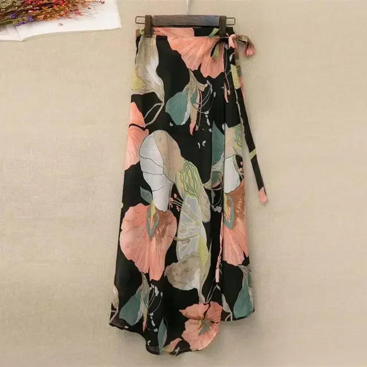 Women Floral Print Chiffon Skirt Beach Bikini Cover Up Wrap Scarf Swimwear Pareo Sarong Dress Solid Ruffle Casual Beach Dress