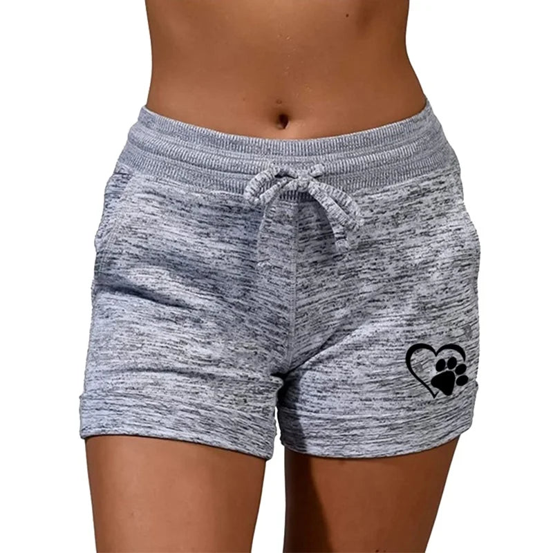 Summer Heart Printed Womens Shorts Yoga Shorts Casual Sports High Waist Drawstring Stretch Fitness Women's Outdoor Beach Shorts