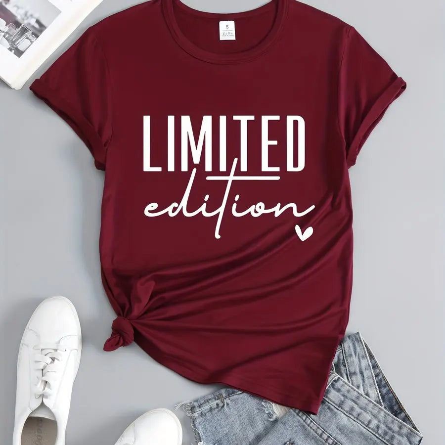 Women's Fashion T-Shirt Casual Limited Edition Graphic Tee Fashionable Letter Urban Style Print Women'S Round Neck T-Shirt