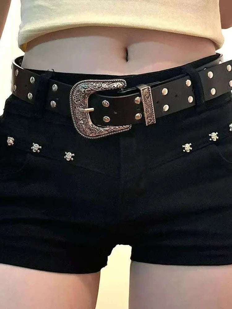 Aoaiiys Short Jeans Woman Harajuku Fashion Rivet White Shorts Summer 2026 New Gothic Spice Girls Sexy Low Waisted Slim Shorts