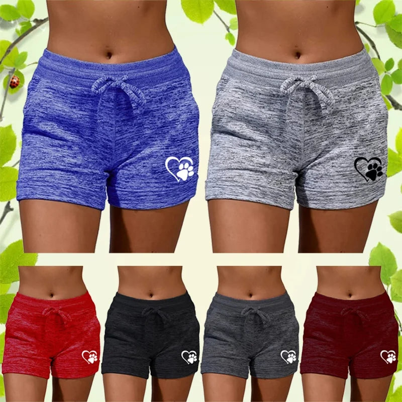 Summer Heart Printed Womens Shorts Yoga Shorts Casual Sports High Waist Drawstring Stretch Fitness Women's Outdoor Beach Shorts