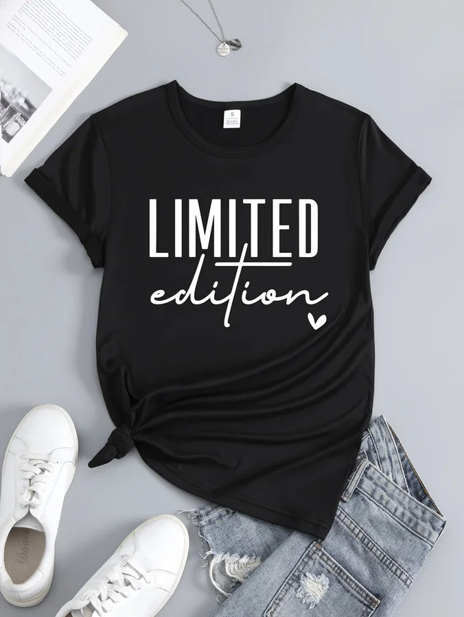Women's Fashion T-Shirt Casual Limited Edition Graphic Tee Fashionable Letter Urban Style Print Women'S Round Neck T-Shirt