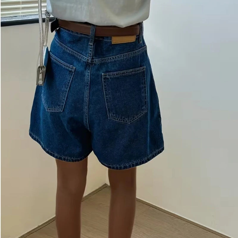 Women's New European and American Loose Casual Retro Comfortable Leg Length Four Quarter Pants Trendy Denim Wide Leg Shorts