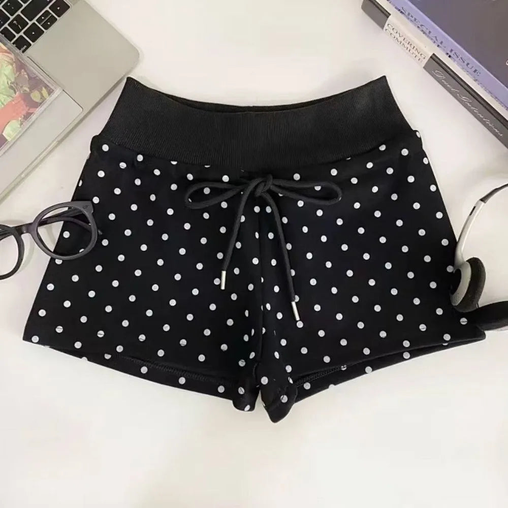 Wardrobe Staple Polka Dot Women Shorts Drawstring Waist Slim Fit Polka Dot Shorts Soft Lightweight Sport Shorts Women Girls