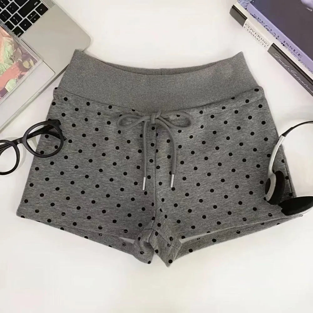 Wardrobe Staple Polka Dot Women Shorts Drawstring Waist Slim Fit Polka Dot Shorts Soft Lightweight Sport Shorts Women Girls