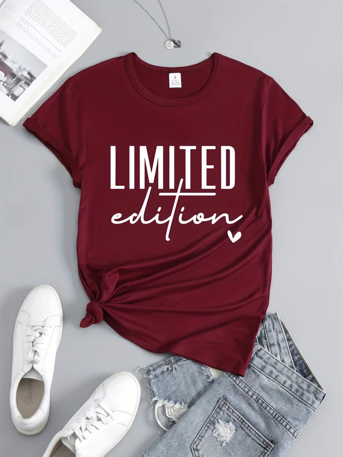 Women's Fashion T-Shirt Casual Limited Edition Graphic Tee Fashionable Letter Urban Style Print Women'S Round Neck T-Shirt