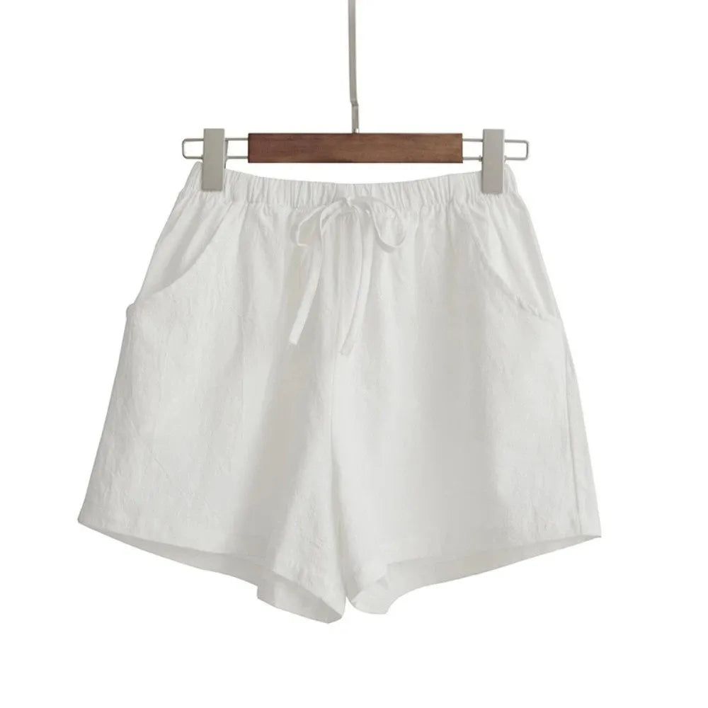 Breathable High Waist Cotton Linen Shorts Wide Leg Loose Women Shorts a-Line Workout Shorts Summer