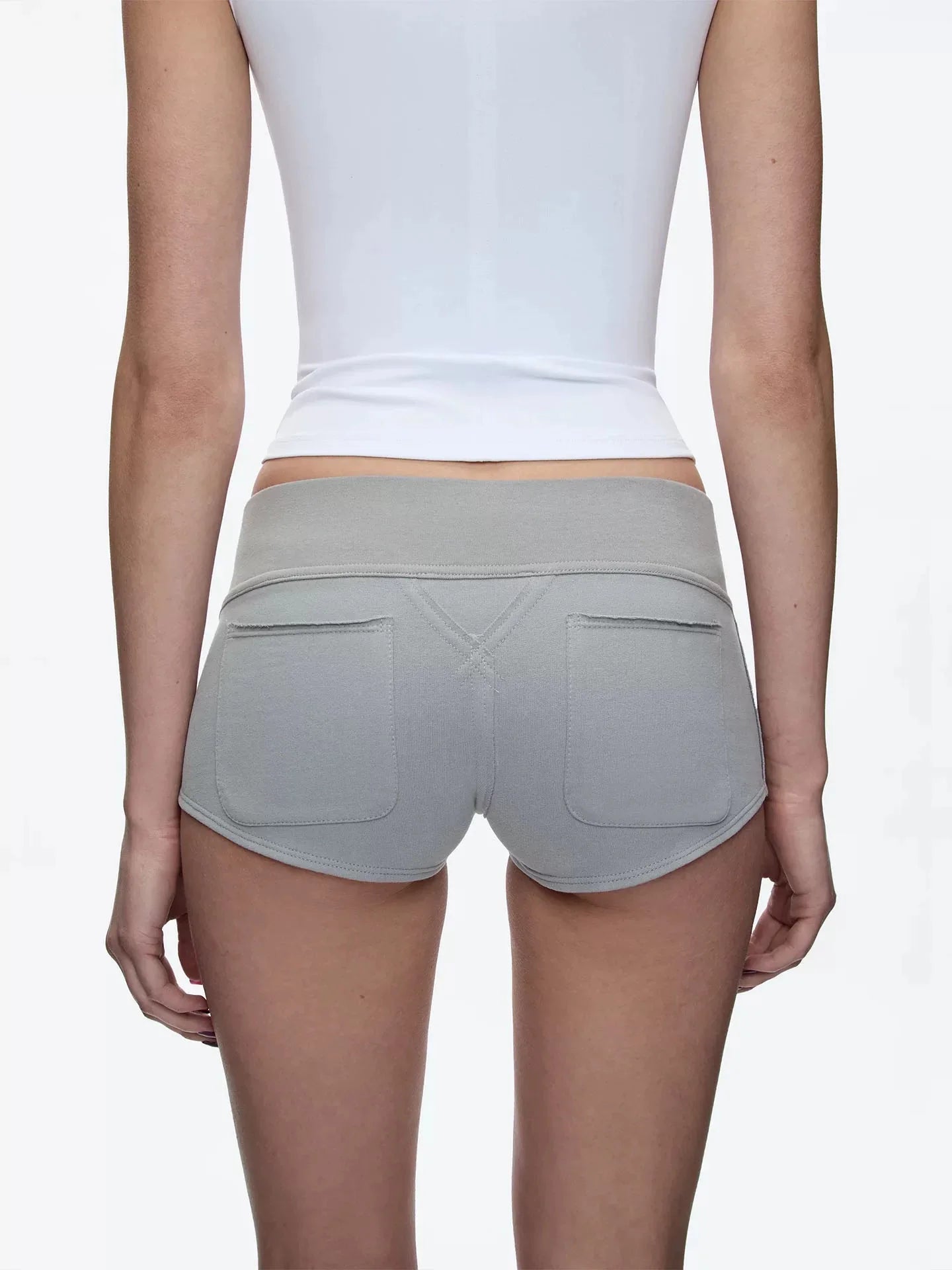 Tank gray low-waisted tight shorts black wide waist elastic waist design vertical cut pocket shorts
